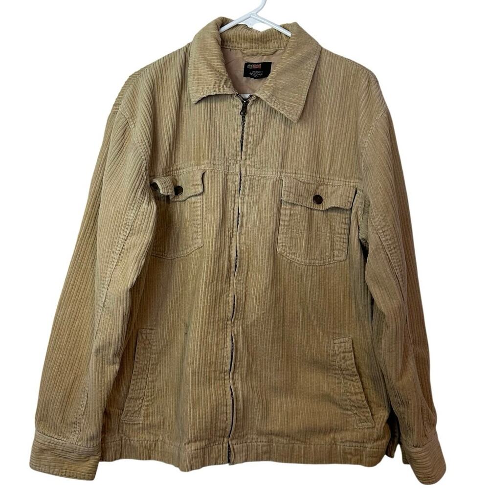 Vintage Y2K Emergency Exit Corduroy Full‎ Zip Long Sleeve Shacket Size L Tan